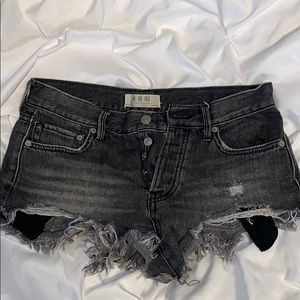 FP washed black jean shorts distressed